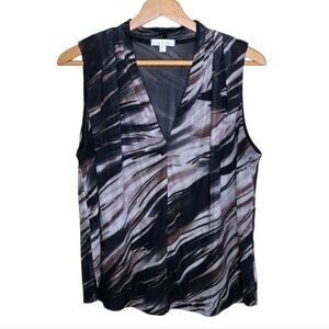 Nine Britton | Brown Black Beige Cream Mesh V-neck Tank Top Size Medium